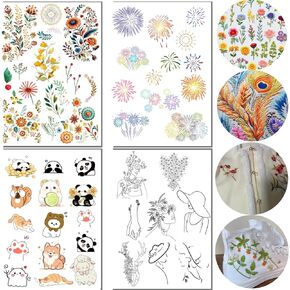 4 Sheets Water Soluble Embroidery Stabilizers Stick and Stitch Embroidery Paper Tear Away Embroidery Stabilizers with Flower Patterns for Embroidery Hand Sewing Lover