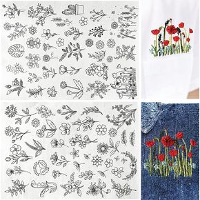 Tekalobr 50Pcs Water Soluble Sewing Stabilizers Embroidery Stick and Stitch Embroidery Paper Wash Away Stabilizers for Embroidery with Flower Patterns for Hand Sewing Lover Beginners
