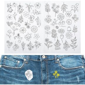 50Pcs Pattern Stick and Stitch Embroidery Paper Water Soluble Stabilizer for Embroidery with Pre-Printed Flowers and Leaves Adhesive Stabilizer for Embroidery Beginner Hand Sewing in Kuwait