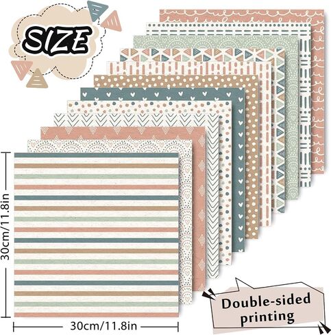 Whaline 24 Pcs Boho Pattern Paper 12 Designs Folded Flat Scrapbook Paper Double Sided Colorful Decorative Craft Paper For DIY Art Craft Card Making Scrapbook Photo Album Decor, 11.8 x 11.8 Inch in Kuwait