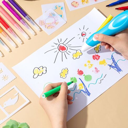 Fulmoon Spray Art Graffiti Pen Cordless Electric Airbrush Sprayer Marker Set Electric Cordless Airbrush Blow Pen with Washable Watercolor Pens Spray Paint Stencils for Kids Painting Drawing Toy Gift in Saudi Arabia