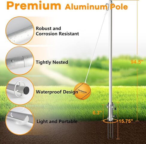 تراي ميكر مجموعة كرات حبل مع قاعدة، معدات كرة حبل مع عمود للفناء الخلفي والخارجي، مجموعة كرات حبل مع قاعدة شديدة التحمل للاطفال والكبار. in Kuwait