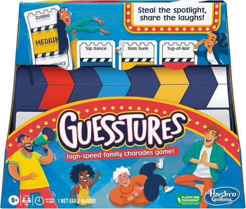 Hasbro Gaming Guesstures Game, Charades Game for 4 or More Players, Includes Customizable Cards and Clapper, Family Party Game for Ages 8 and Up in Saudi Arabia