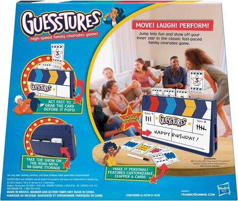 Hasbro Gaming Guesstures Game, Charades Game for 4 or More Players, Includes Customizable Cards and Clapper, Family Party Game for Ages 8 and Up in Saudi Arabia