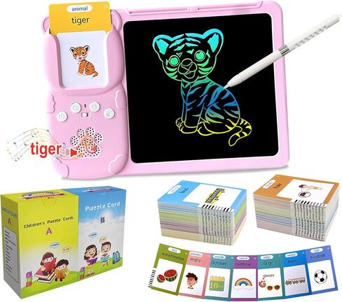 Rylai Toddler Toys Drawing Tablet with Talking Flash Card, Drop Resistant LCD Writing Tablet,510 Sight Words Pocket Speech Audible Flashcards, Learning & Education Toys for 2,3,4,5,6 Years Old Blue in Saudi Arabia
