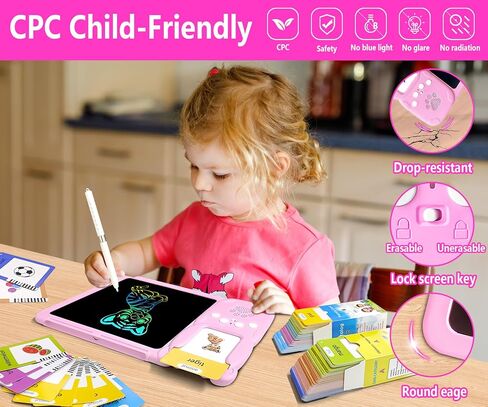 Rylai Toddler Toys Drawing Tablet with Talking Flash Card, Drop Resistant LCD Writing Tablet,510 Sight Words Pocket Speech Audible Flashcards, Learning & Education Toys for 2,3,4,5,6 Years Old Blue in Saudi Arabia