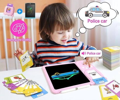 Rylai Toddler Toys Drawing Tablet with Talking Flash Card, Drop Resistant LCD Writing Tablet,510 Sight Words Pocket Speech Audible Flashcards, Learning & Education Toys for 2,3,4,5,6 Years Old Blue in Saudi Arabia