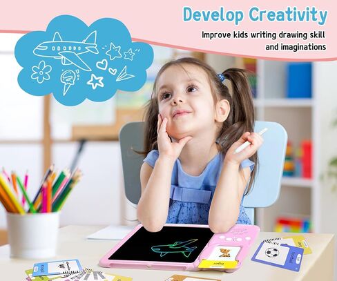 Rylai Toddler Toys Drawing Tablet with Talking Flash Card, Drop Resistant LCD Writing Tablet,510 Sight Words Pocket Speech Audible Flashcards, Learning & Education Toys for 2,3,4,5,6 Years Old Blue in Saudi Arabia