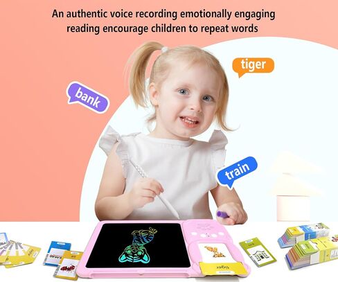 Rylai Toddler Toys Drawing Tablet with Talking Flash Card, Drop Resistant LCD Writing Tablet,510 Sight Words Pocket Speech Audible Flashcards, Learning & Education Toys for 2,3,4,5,6 Years Old Blue in Saudi Arabia