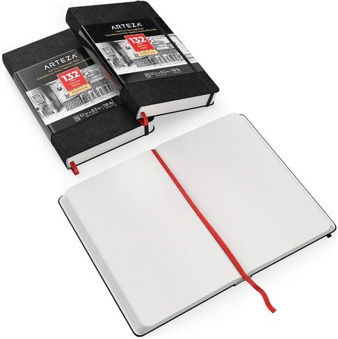 Arteza Small Sketch Book 3-Pack, 5.1x8.3 inch Sketch Pads, 100 Pages per Drawing Book, 118lb 175gsm, Hardcover Drawing Pad, Bookmark Ribbon, Expandable Inner Pocket, and Elastic Strap, for Dry Media in Saudi Arabia