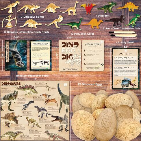 مجموعة حفار بيض الديناصور من هابينيست للأطفال الأولاد والبنات هدايا الألعاب والهدايا للأعمار من 6 و7 و8 و9 و10 سنوات فما فوق - حفر 12 نشاط بيض دينو in Kuwait