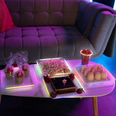 اطباق حفلات متوهجة قابلة لاعادة الاستخدام مقاس 10 انش مربعة من البلاستيك بلون اسود، عصا مضيئة للحفلات واعياد الميلاد للاطفال، عصي اضاءة نيون لتزيين ادوات المائدة والحفلات المتوهجة in Kuwait