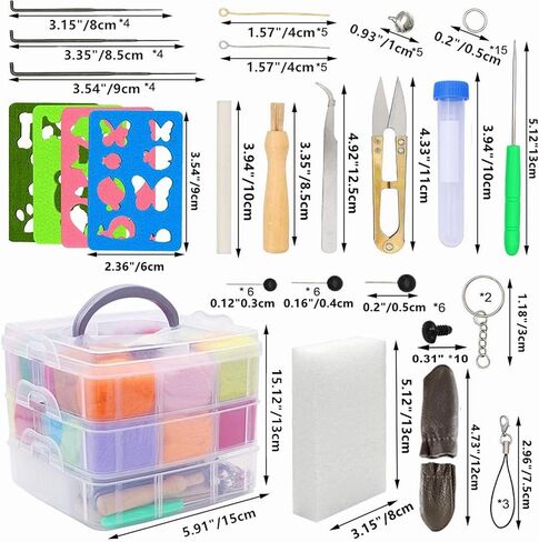 128 Pieces Needle Felting Kit, 36 Colors Wool Roving Set with Wool Felt Tools and Foam Mat, Felting Starter Kit, Needle Wool Felting Tools Kit for DIY Craft Home Decoration Gift in Kuwait