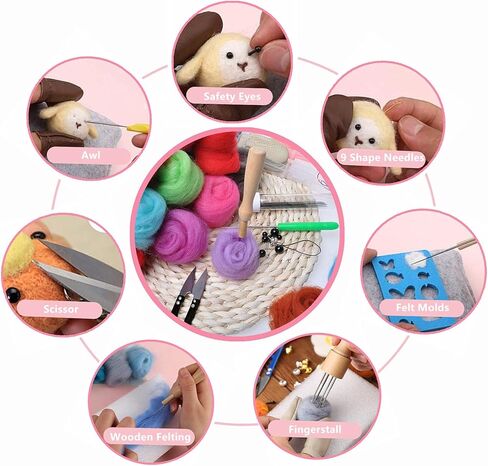 128 Pieces Needle Felting Kit, 36 Colors Wool Roving Set with Wool Felt Tools and Foam Mat, Felting Starter Kit, Needle Wool Felting Tools Kit for DIY Craft Home Decoration Gift in Kuwait