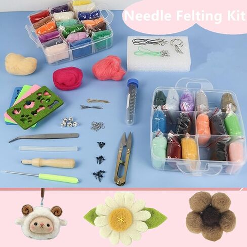 128 Pieces Needle Felting Kit, 36 Colors Wool Roving Set with Wool Felt Tools and Foam Mat, Felting Starter Kit, Needle Wool Felting Tools Kit for DIY Craft Home Decoration Gift in Kuwait