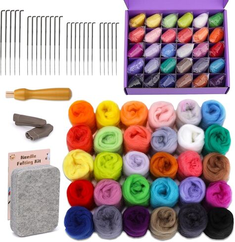 مجموعة التلبيد بالإبرة من Fedmut مكونة من 30 لونًا من الصوف المتجول للمبتدئين مع إبر التلبيد الكاملة ومستلزمات وسادة التلبيد، مجموعة أدوات التلبيد بالإبرة لتزيين المنزل يدويًا in Kuwait