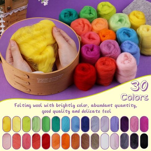 مجموعة التلبيد بالإبرة من Fedmut مكونة من 30 لونًا من الصوف المتجول للمبتدئين مع إبر التلبيد الكاملة ومستلزمات وسادة التلبيد، مجموعة أدوات التلبيد بالإبرة لتزيين المنزل يدويًا in Kuwait