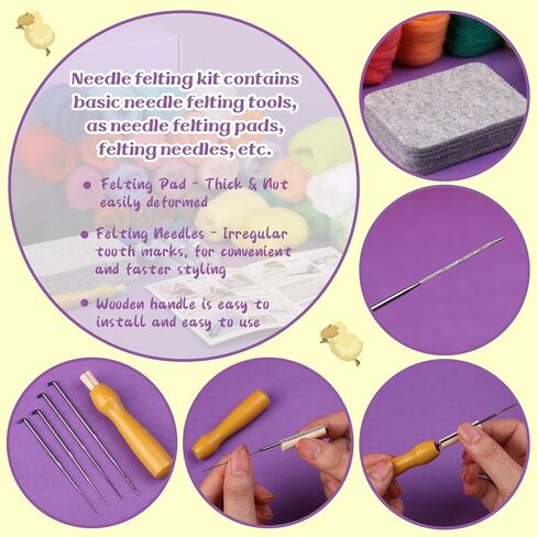 مجموعة التلبيد بالإبرة من Fedmut مكونة من 30 لونًا من الصوف المتجول للمبتدئين مع إبر التلبيد الكاملة ومستلزمات وسادة التلبيد، مجموعة أدوات التلبيد بالإبرة لتزيين المنزل يدويًا in Kuwait