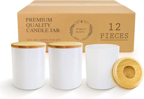 جرة شمعة Aroparc، حاوية شموع بالجملة، 12 عبوة جرة شموع 10oz مع جرة بهلوان لصنع الشموع، علب الشموع، مستلزمات صنع الشموع (العنبر) in Kuwait