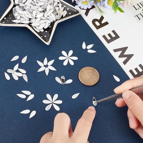 OLYCRAFT 150pcs Leaf Shape Craft Mirrors Mosaic Tiles 11x25mm Petal Mosaic Tiles Mini Glass Mirror Tiles Leaf Glass Cabochons Glass Flower Leaves Tiles for DIY Crafts Art Wall Door Home Decorations in Kuwait