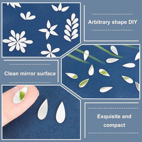 OLYCRAFT 150pcs Leaf Shape Craft Mirrors Mosaic Tiles 11x25mm Petal Mosaic Tiles Mini Glass Mirror Tiles Leaf Glass Cabochons Glass Flower Leaves Tiles for DIY Crafts Art Wall Door Home Decorations in Kuwait
