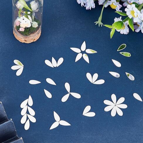 OLYCRAFT 150pcs Leaf Shape Craft Mirrors Mosaic Tiles 11x25mm Petal Mosaic Tiles Mini Glass Mirror Tiles Leaf Glass Cabochons Glass Flower Leaves Tiles for DIY Crafts Art Wall Door Home Decorations in Kuwait