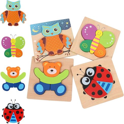 AOLIGE 4Pcs Wooden Jigsaw Puzzles Animal Educational Toys for Toddlers Kids Montessori Toys for 1 2 3 Year Old Boys Girls Pegged Puzzles 1 2 3 Years Old in Kuwait