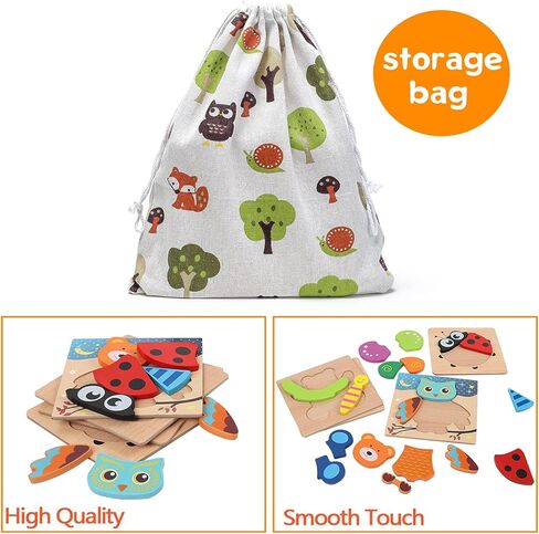 AOLIGE 4Pcs Wooden Jigsaw Puzzles Animal Educational Toys for Toddlers Kids Montessori Toys for 1 2 3 Year Old Boys Girls Pegged Puzzles 1 2 3 Years Old in Kuwait