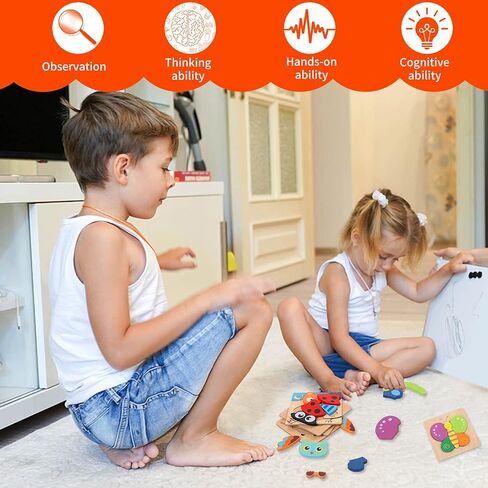 AOLIGE 4Pcs Wooden Jigsaw Puzzles Animal Educational Toys for Toddlers Kids Montessori Toys for 1 2 3 Year Old Boys Girls Pegged Puzzles 1 2 3 Years Old in Kuwait