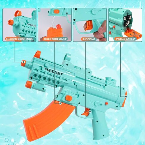 مسدس مياه كهربائي أوتوماتيكي بنادق رش مياه للأطفال والكبار يعمل بالطاقة، مسدسات مياه كهربائية لعبة امتصاص فائقة للسباحة وحفلات الشاطئ والأنشطة الخارجية in Kuwait