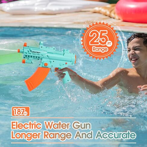 مسدس مياه كهربائي أوتوماتيكي بنادق رش مياه للأطفال والكبار يعمل بالطاقة، مسدسات مياه كهربائية لعبة امتصاص فائقة للسباحة وحفلات الشاطئ والأنشطة الخارجية in Kuwait