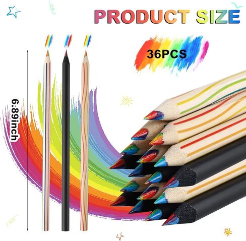 Needbrock 36 Pcs Rainbow Colored Pencils for Kids, 3 Different Types of Colored Rainbow, Rainbow Pencils for Adults Kids Coloring School Classroom Art Drawing Supplies(6.89 X 0.28 Inch) in Kuwait