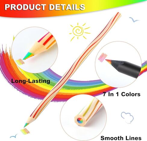 Needbrock 36 Pcs Rainbow Colored Pencils for Kids, 3 Different Types of Colored Rainbow, Rainbow Pencils for Adults Kids Coloring School Classroom Art Drawing Supplies(6.89 X 0.28 Inch) in Kuwait