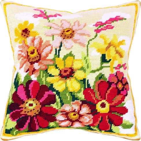 Brvsk Bellflowers. Embroidery Kit. Throw Pillow 16×16 Inches. Printed Tapestry Canvas, European Quality in Kuwait