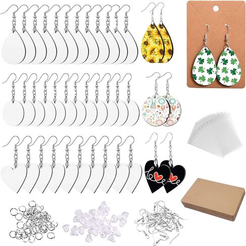 glacely 36 Pcs Sublimation Blank Earrings Unfinished Heat Transfer Sublimation Printing Earrings with Earring Hooks and Jump Rings and Earring Cards for Jewelry DIY Making(3 Shapes) in Kuwait