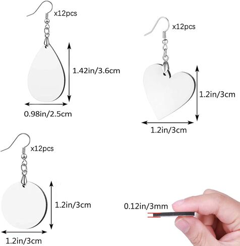 glacely 36 Pcs Sublimation Blank Earrings Unfinished Heat Transfer Sublimation Printing Earrings with Earring Hooks and Jump Rings and Earring Cards for Jewelry DIY Making(3 Shapes) in Kuwait