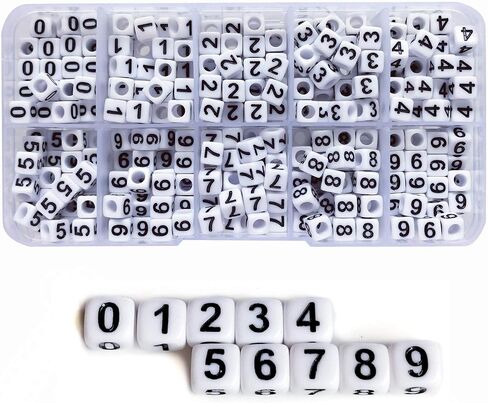 Amaney 600pcs White Acrylic Number Beads 0-9 Symbol # Heart with Storage Box 7x4mm in Kuwait