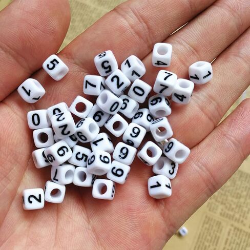 Amaney 600pcs White Acrylic Number Beads 0-9 Symbol # Heart with Storage Box 7x4mm in Kuwait