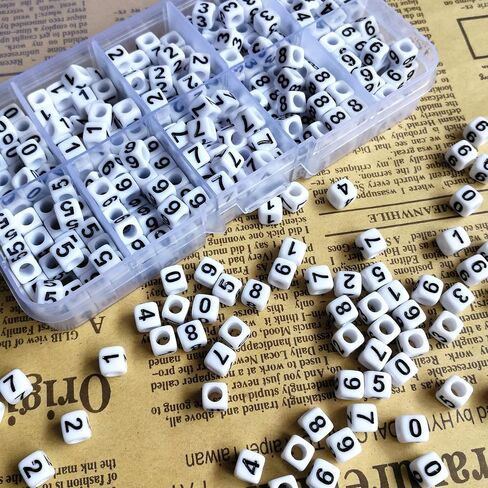 Amaney 600pcs White Acrylic Number Beads 0-9 Symbol # Heart with Storage Box 7x4mm in Kuwait