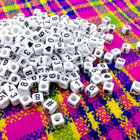 Amaney 600pcs White Acrylic Number Beads 0-9 Symbol # Heart with Storage Box 7x4mm in Kuwait