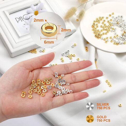 1500pcs 6mm Gold Flat Round Spacer Beads Disc Loose Jewelry Making Beads for DIY Bracelet Necklace Earring Craft Supplies in Kuwait