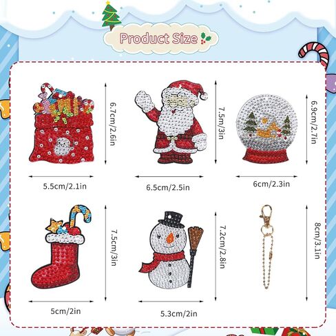 Jodsen عيد الميلاد الماس اللوحة مفتاح سلسلة، الماس الفن الحلي عيد الميلاد، DIY الماس اللوحة سلاسل المفاتيح، سانتا ثلج الماس اللوحة المفاتيح لعيد الميلاد قلادة ديكور شنقا زخرفة in Kuwait