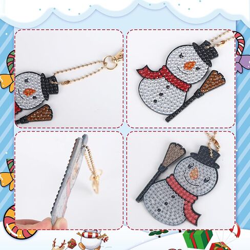 Jodsen عيد الميلاد الماس اللوحة مفتاح سلسلة، الماس الفن الحلي عيد الميلاد، DIY الماس اللوحة سلاسل المفاتيح، سانتا ثلج الماس اللوحة المفاتيح لعيد الميلاد قلادة ديكور شنقا زخرفة in Kuwait