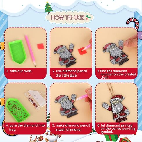 Jodsen عيد الميلاد الماس اللوحة مفتاح سلسلة، الماس الفن الحلي عيد الميلاد، DIY الماس اللوحة سلاسل المفاتيح، سانتا ثلج الماس اللوحة المفاتيح لعيد الميلاد قلادة ديكور شنقا زخرفة in Kuwait