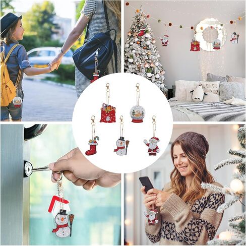 Jodsen عيد الميلاد الماس اللوحة مفتاح سلسلة، الماس الفن الحلي عيد الميلاد، DIY الماس اللوحة سلاسل المفاتيح، سانتا ثلج الماس اللوحة المفاتيح لعيد الميلاد قلادة ديكور شنقا زخرفة in Kuwait
