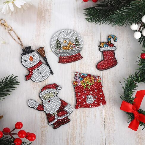 Jodsen عيد الميلاد الماس اللوحة مفتاح سلسلة، الماس الفن الحلي عيد الميلاد، DIY الماس اللوحة سلاسل المفاتيح، سانتا ثلج الماس اللوحة المفاتيح لعيد الميلاد قلادة ديكور شنقا زخرفة in Kuwait