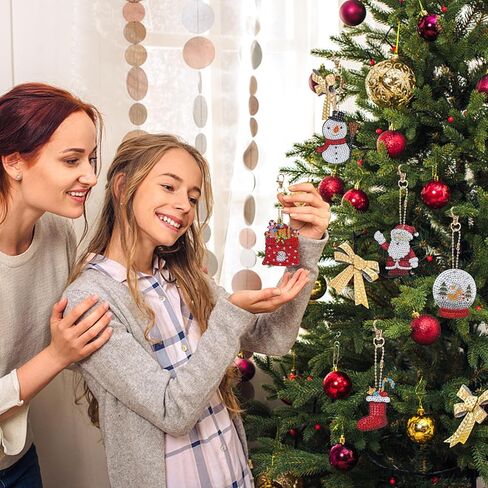 Jodsen عيد الميلاد الماس اللوحة مفتاح سلسلة، الماس الفن الحلي عيد الميلاد، DIY الماس اللوحة سلاسل المفاتيح، سانتا ثلج الماس اللوحة المفاتيح لعيد الميلاد قلادة ديكور شنقا زخرفة in Kuwait