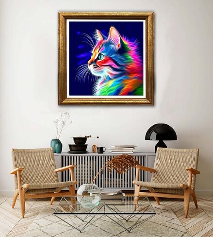 Jungobiu 5D الماس مجموعات الطلاء القط، DIY الماس الفن الحيوان مجموعات الطلاء مع الماس الحفر الكامل جولة الكريستال حجر الراين التطريز المستخدمة للمنزل مكتب الجدار الديكور 12x12 بوصة in Kuwait