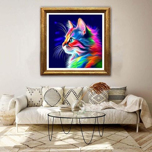 Jungobiu 5D الماس مجموعات الطلاء القط، DIY الماس الفن الحيوان مجموعات الطلاء مع الماس الحفر الكامل جولة الكريستال حجر الراين التطريز المستخدمة للمنزل مكتب الجدار الديكور 12x12 بوصة in Kuwait