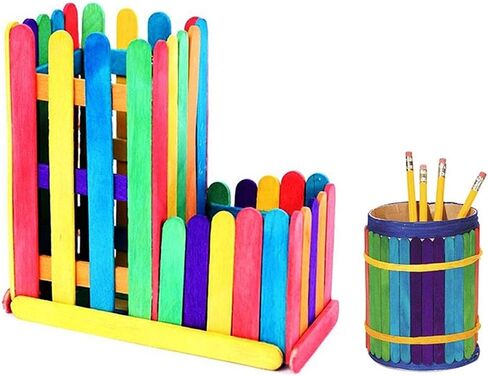 ZOENHOU 1000 PCS Colored Popsicle Sticks, Large Colored Craft Sticks Wooden Lolly Sticks Jumbo Lollipop Sticks for DIY Craft in Kuwait